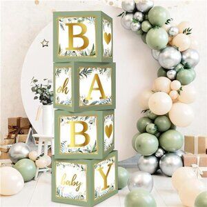 Sage Green Baby Boxes with Letters for Baby Shower,4pcs Safari Baby Shower Decor